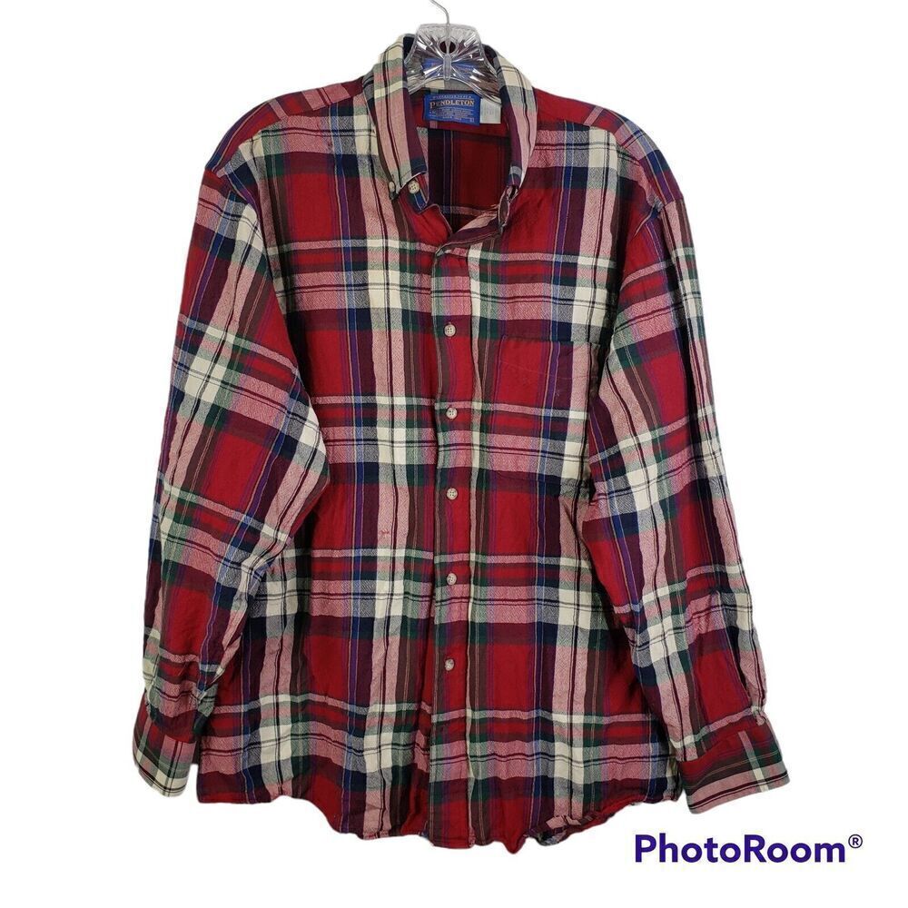 Pendleton Shirt Mens Vintage Board Wool Red Plaid Long Sleeve Button Down - Picture 2 of 9